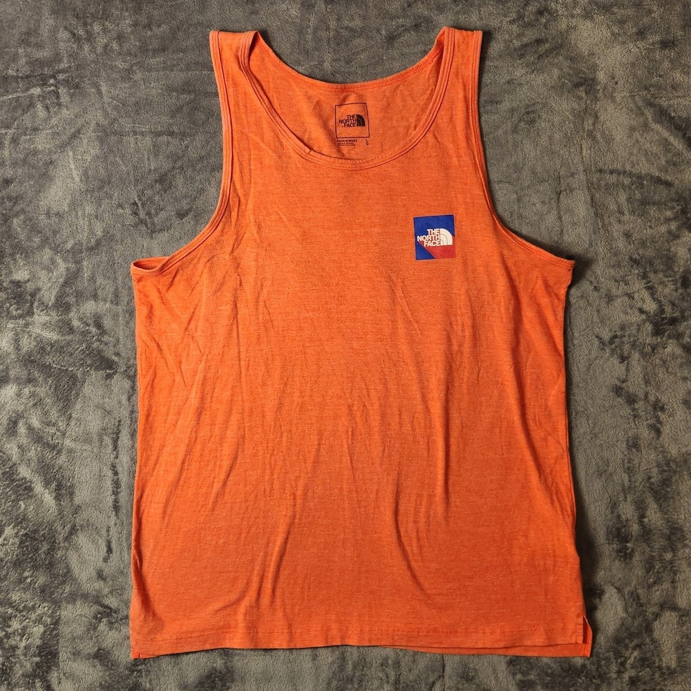 The North Face Mens Tank Top Large Orange Heather Square Logo Sleeveless Shirt